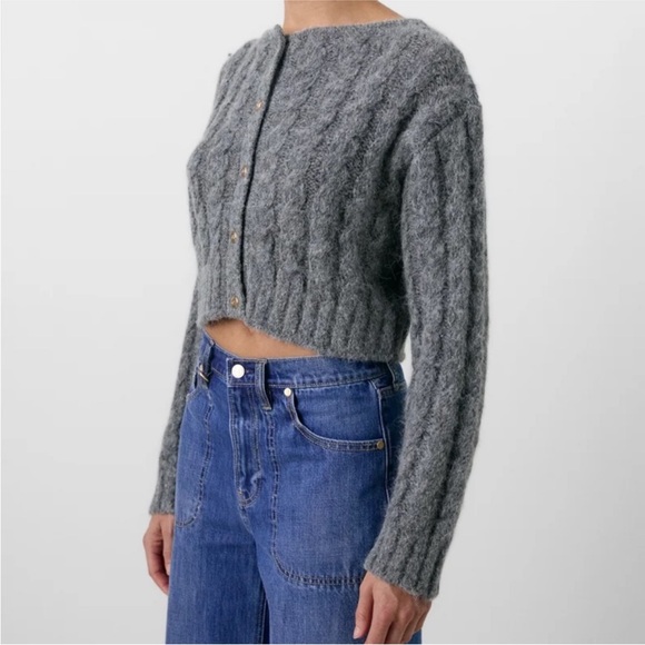 NEW Cult Gaia x Gap Cable Knit Cardigan - Grey, Size M Gold Buttons - Picture 1 of 10